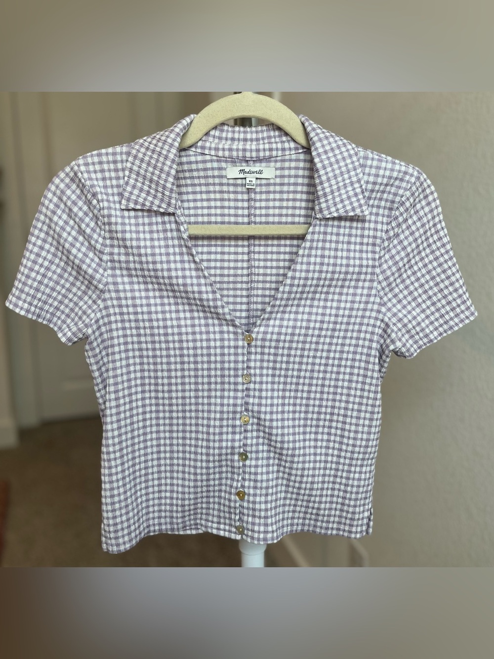 Madewell Lavender and White Gingham Button-Front Shirt